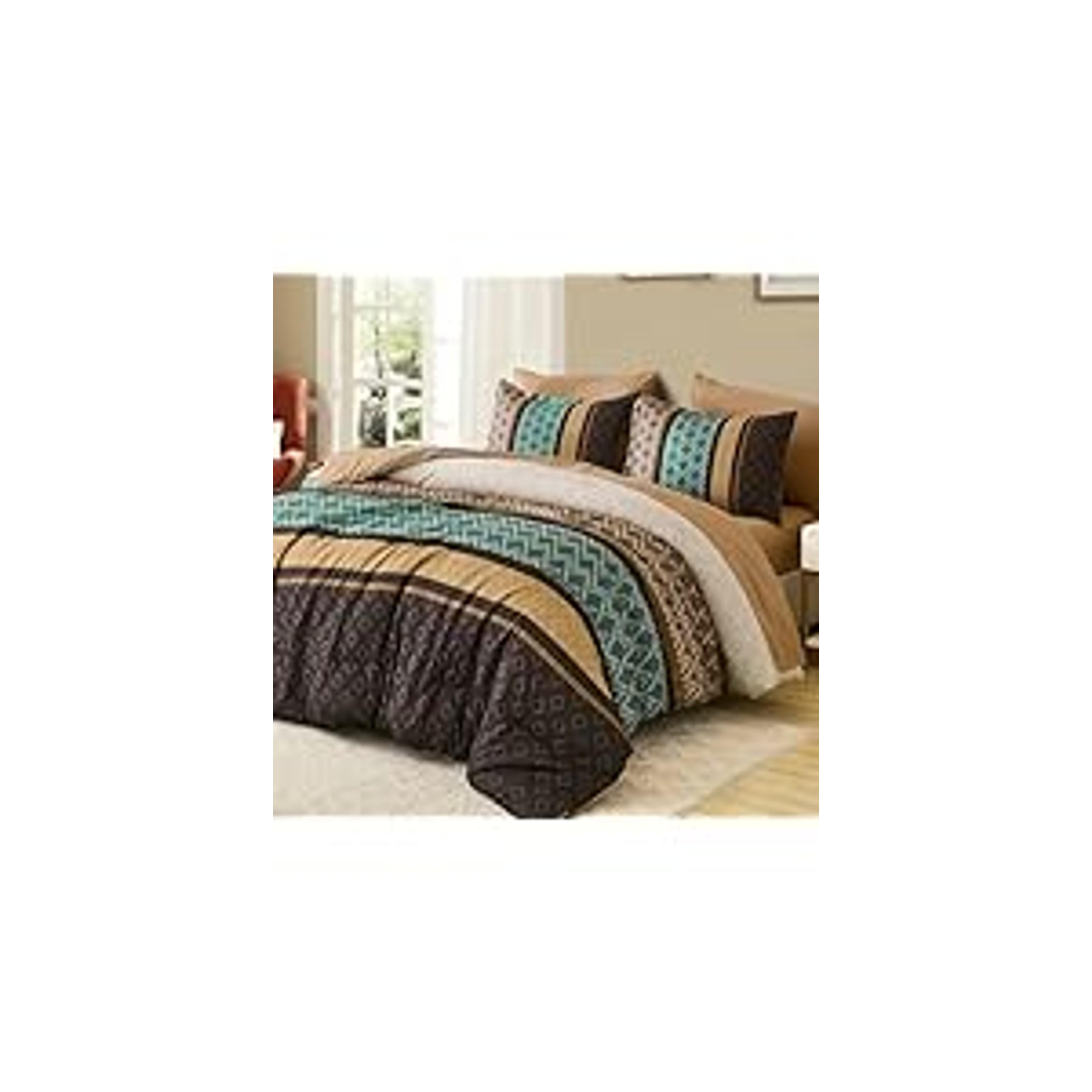 Boho Comforter Set Queen Size 8 Piece Bed in a Bag Bohemian Striped Bedding Quilt Set Aqua Paisley Floral Comforter and Sheet Set,Soft Microfiber Complete Bedding Sets for All Season