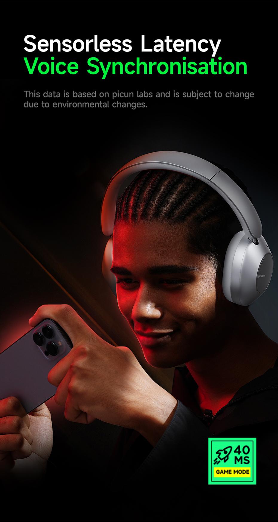 Picun F6 Hydrid Active Noise Cancelling Headphones with ENC, Time with Transparency Mode, iPhone / Android,Hi-Res Audio & Deep Bass Foldable Wireless Headphones with Mic for Travel, Home, Office