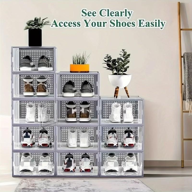 Stackable Shoe Storage Container, Transparent Front, Breathable Design, Perfect for Sports Shoes and High Heels, Home Essential
