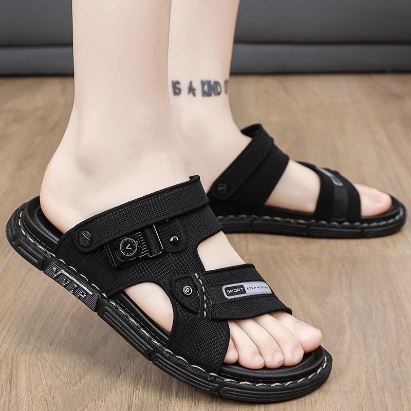 New Summer Men's Fashion Casual Outdoor Slippers, Trendy Stitched Two-In-One Sandals, Comfortable Non-Slip Beach Shoes