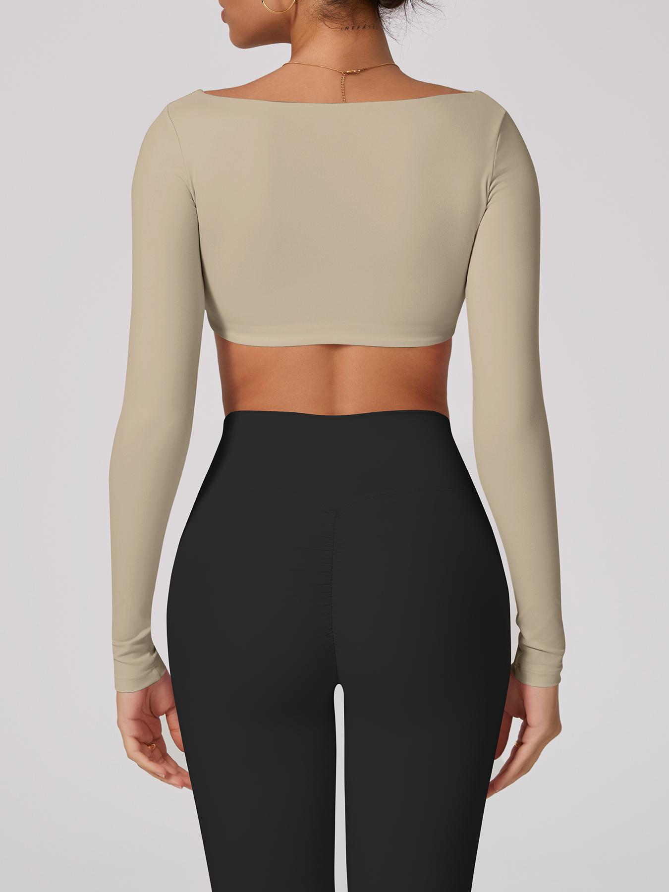 Women's Fashion Sport Top Athletic Style Activewear Square Neck Long Sleeve Short Crop High Elastic Comfortable Breathable Gym Training Running Outdoor Cycling