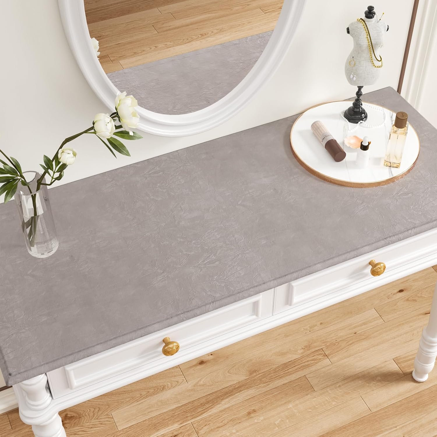12''x100'' Light Grey Self Adhesive  Drawer Liner Roll Removable Soft Felt  Flocking Liner for  Drawer Craft Thick Fabric Peel and Stick Wallpaper for Bedroom Dresser