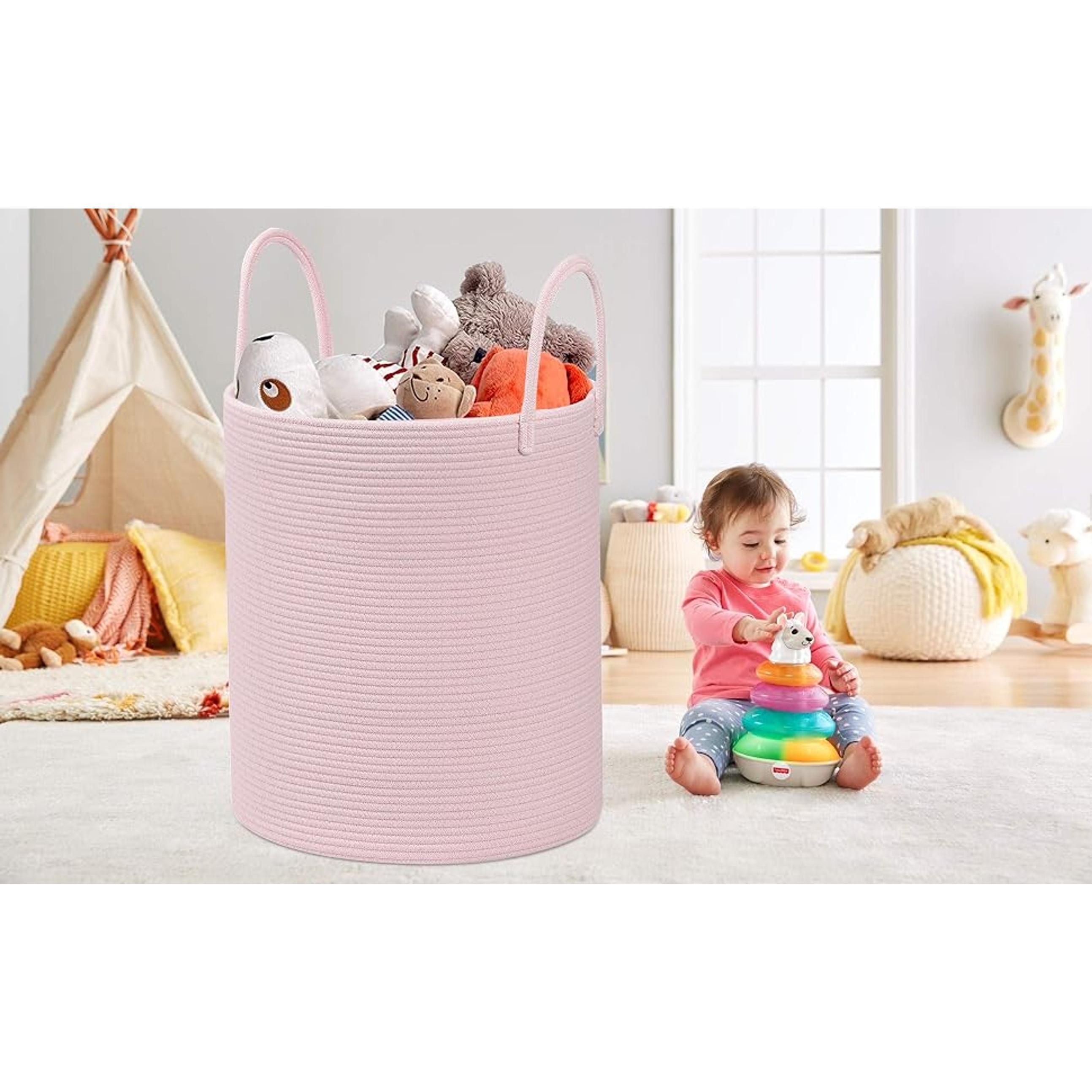 Pink Cotton Rope Laundry Hamper with Handles - 60L Large Collapsible Dirty Clothes Hamper, Sturdy Laundry Organization Container for Living Room, 15"x15"x18" Indoor Storage Organizer Pink Cotton Rope Laundry Hamper with Handles - 60L Large Collapsible Dirty Clothes Hamper, Sturdy Laundry Organization Container for Living Room, 15"x15"x18" Indoor Storage Organizer