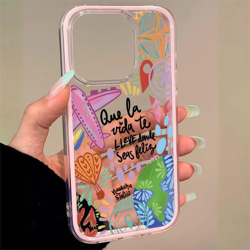 Colorful Graffiti Airplane Pattern Phone Case, Border, Anti-Drop Soft Shell, Tpu Material, Fits iPhone 11-16 Pro Max, Gift Option