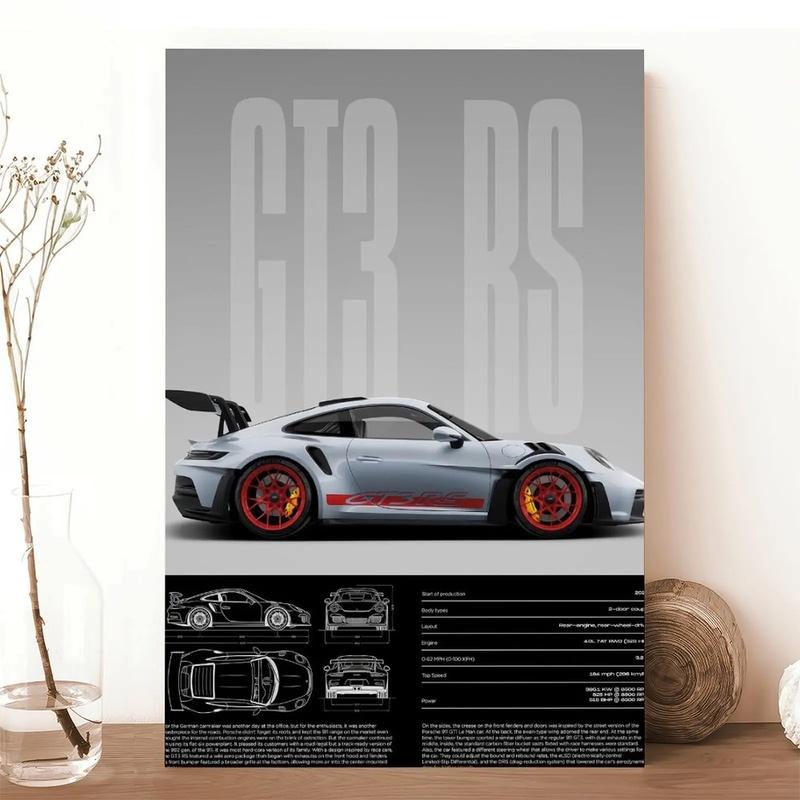 NBHYK Porsche 911 GT3 RS Poster 992 Physical Print Hyper Car Artistic Decor for Bedroom Dorm Man Cave Modern Abstract Design Bathroom Wall Art