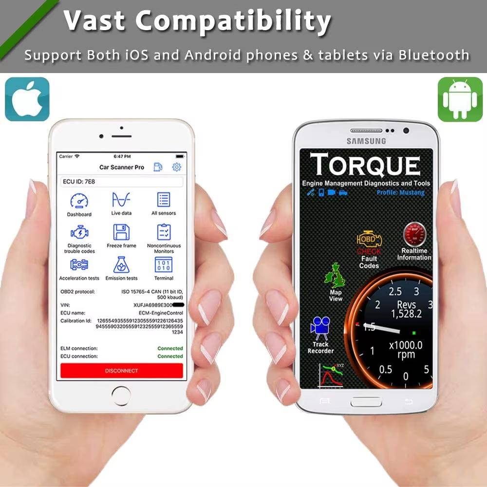 Car Code Reader V015 Bluetooth 4.0 OBD2 Scanner for iOS/Android/PC - Automobile Fault Diagnosis Instrument with Bluetooth Engine Tester Functionality