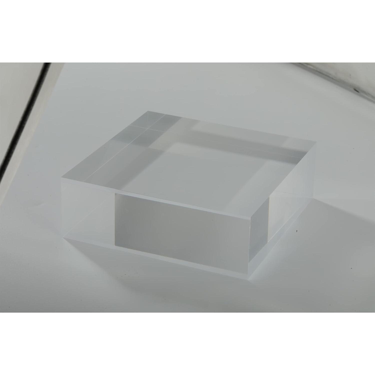 2in Thickness Solid  Cube Display Block Clear Polished Pedestal Stand Riser Solid Base 2'' x 6" x 6", 1 Pack