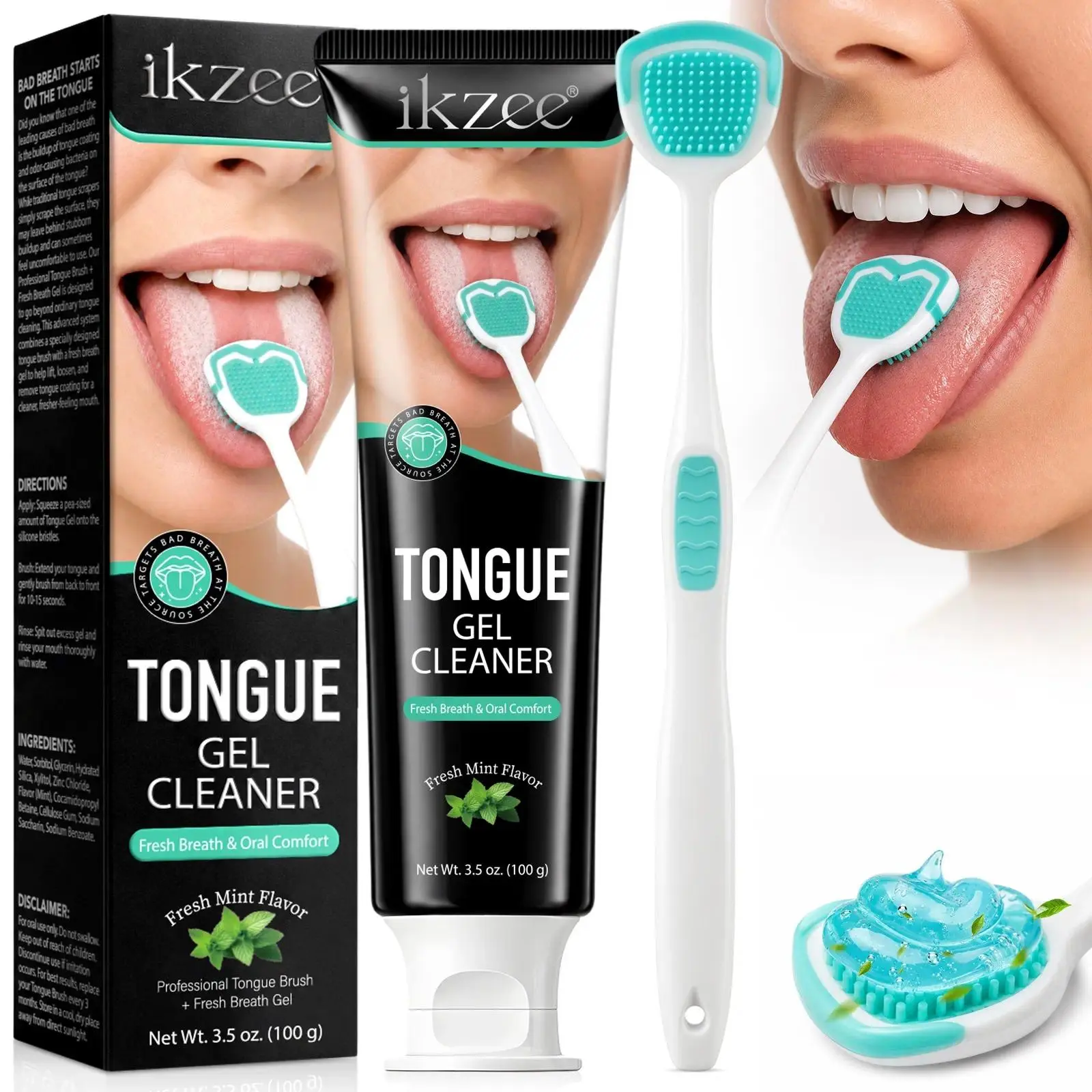 Ikzee Tongte Gel Set - 100g. Cleanses tongue plaque and improves bad breath. Provides long-lasting fresh breath.