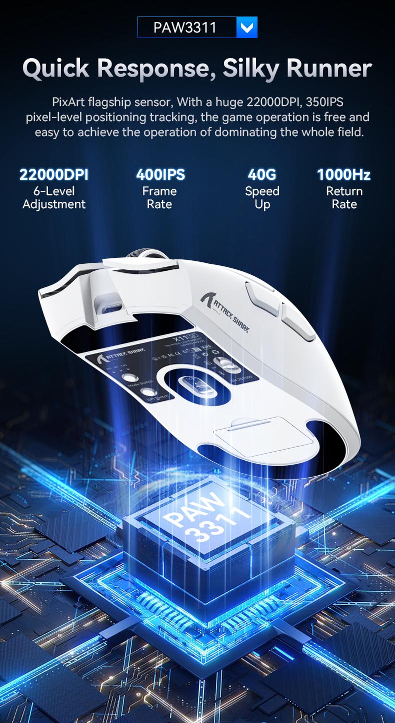 ATTACK SHARK X11SE Wireless Gaming Mouse ATTACK SHARK X11SE Gaming Mouse, PixArt PAW3311 Gaming Sensor, BT/2.4G Wireless/Wired