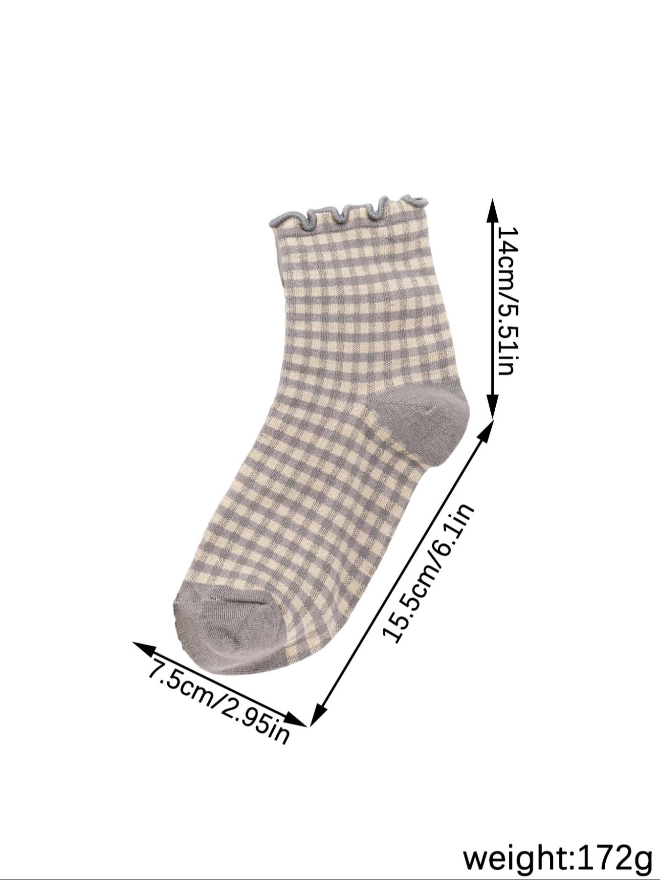 Women's Gingham Pattern Fitted Socks, Casual Crew Socks, Plaid, Casual Everyday Wear, All-Season Comfortable Design, Perfect for Women & Girls, Womenswear