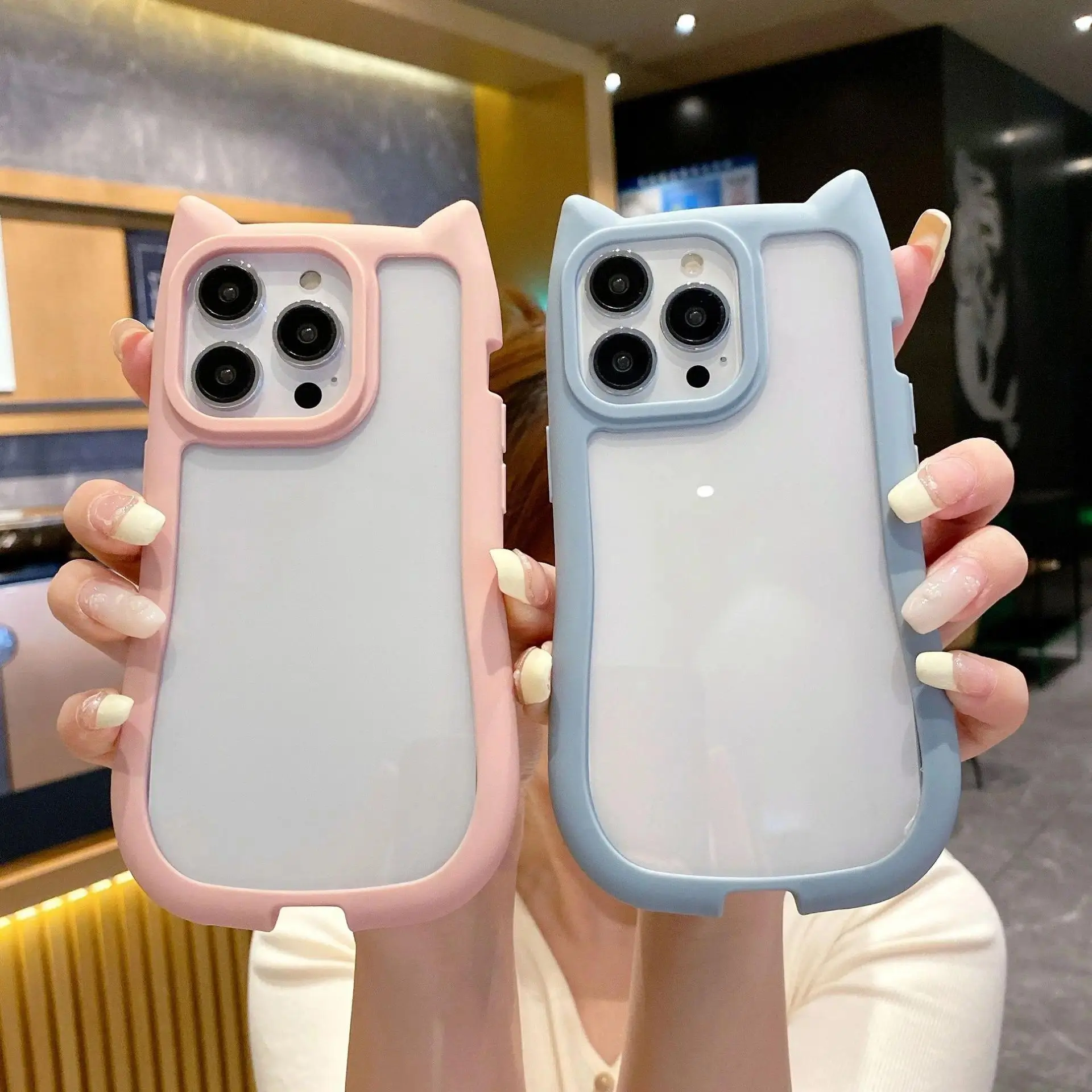 Cute 3D Cat Ear Phone Case For iPhone Air 17 E 16 Plus 15 14 13 12 11 Pro Max 17E 16E X XS XR 7 8 SE 2022 2020 Shockproof Cover