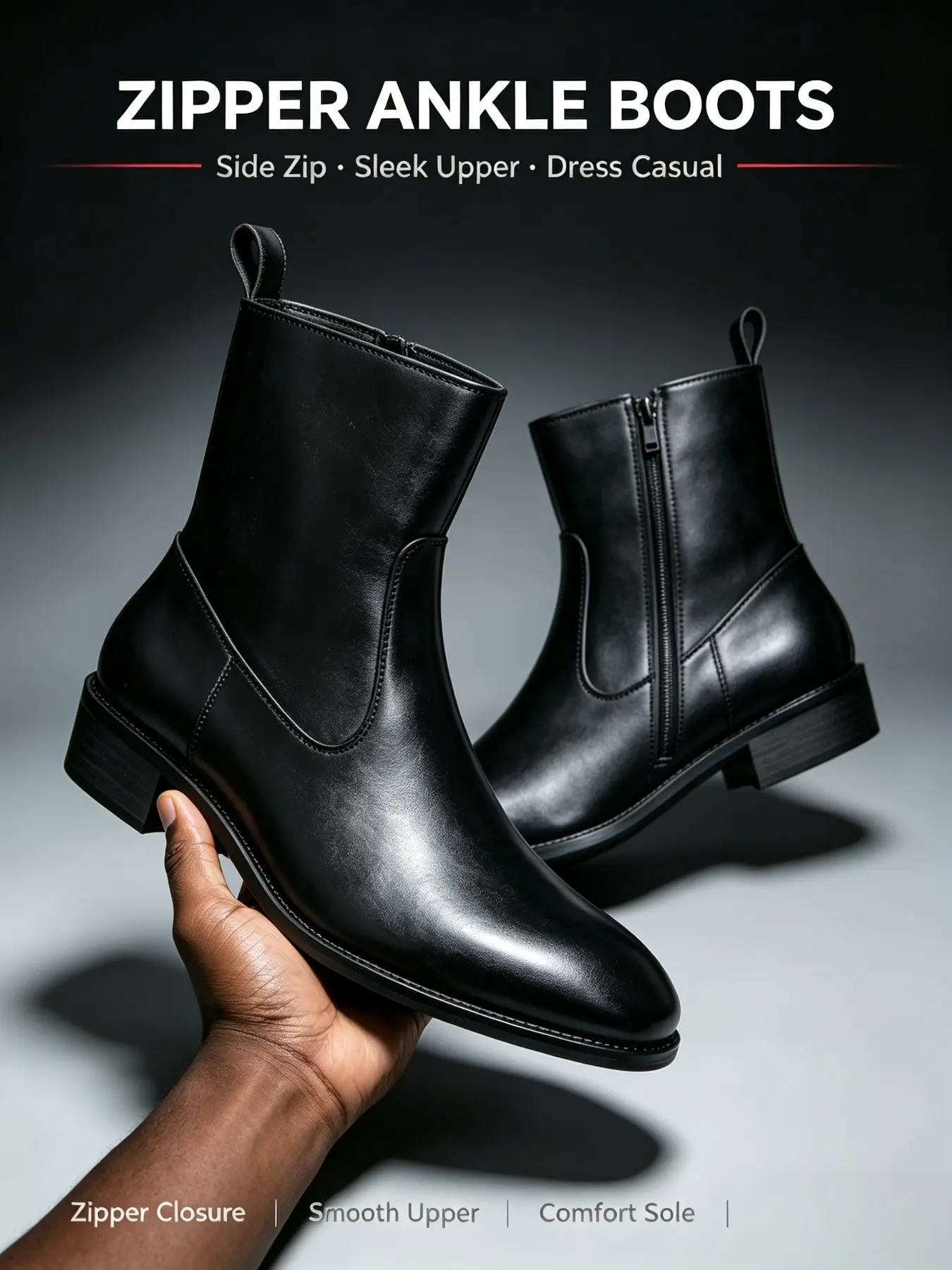 Men's Chelsea Boots, Fashionable Comfortable High Heel Zipper Business Casual Shoes, Side Zipper Pointed Toe Mid-Calf Boots
