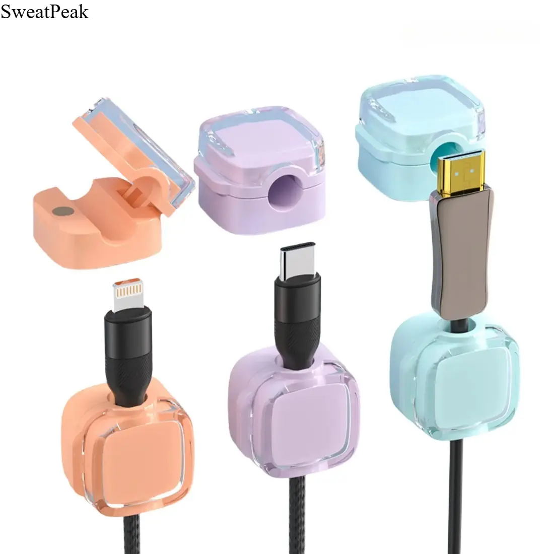 Minimalist Magnetic Cable Clips (6-Pieces) with Adhesive Backing, Self-Adhesive Cord Holders for Desk Org., Rotating Base Cable Management for USB Chargers, Computer Wires, Home Office & Basketball Fan Shop Setup