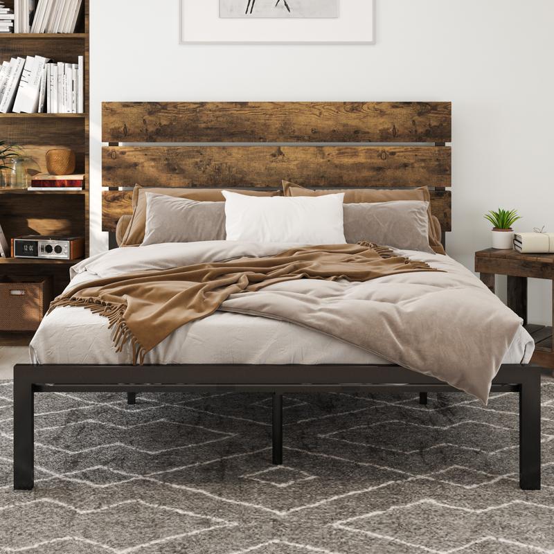 【Clearance】MUTICOR Modern Metal Platform Bed Frame with Wood Headboard 【Frame Only No Mattress】Twin/Full/Queen Size, Thickened Frame, No Box Spring Needed, Black#TikTokShopBlackFriday #ChristmasGifts