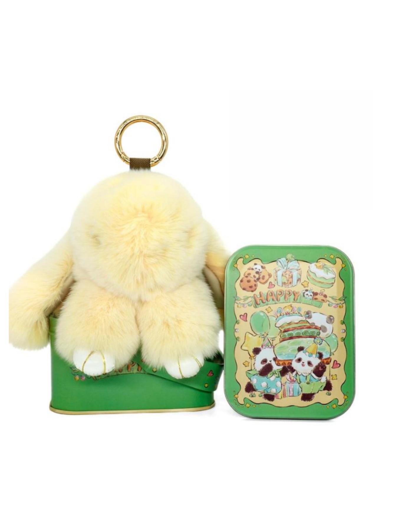 Handmade Rabbit Keychain with Design Tin Box, Creative Gift for Girls, Soft Fuzzy Bunny Pendant, Travel Accessory, Birthday Present