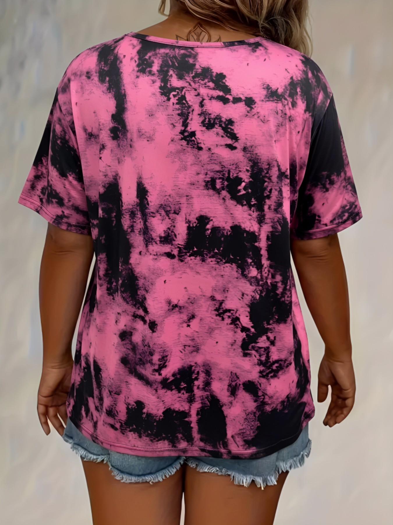 Plus Size Women's Tie Dye Print Front-Tie Adjustable Top, Casual Stretch Beachy Tee with Comfortable Fabric, Ideal for Daily Wear and Gifting