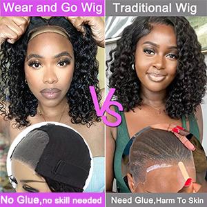 【MiuulaarHair】Wear and Go Glueless Kinky Curly 100% Human Hair wig  4X4 Pre Cut Lace Closure Pre Bleached knots Pre Plucked Natural Hairline  200 Density Natural Black Color Human Hair Wig For Black Women