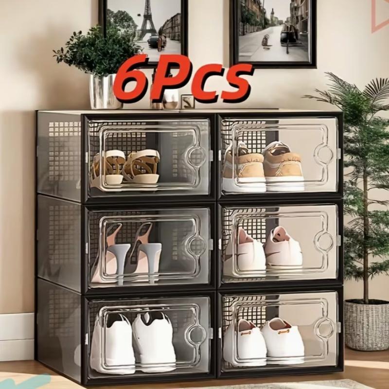 Stackable Transparent Shoe Box with Lid, Waterproof Space-Saving Storage, Foldable Plastic Organizer for Hallway, Bedroom, Home, Dormitory