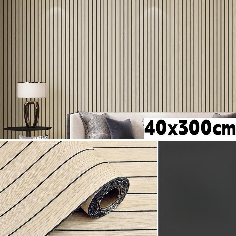 PVC Slat Wall Panel Peel and Stick 40CM"x 300CM" Faux Wood Slat Panel Artificial Oak Wood Grain Self-Adhesive Soundproof 3D Wall Panel for Walls and Ceilings