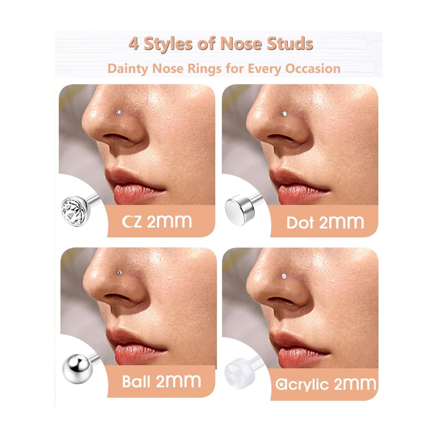 18 Pcs Hypoallergenic G23 Titanium Nose Ring Studs for Sensitive Skin 20G Nose Ring Hoops Nose Studs for Women Men 2mm Small Titanium Nose Piercing Jewelry
