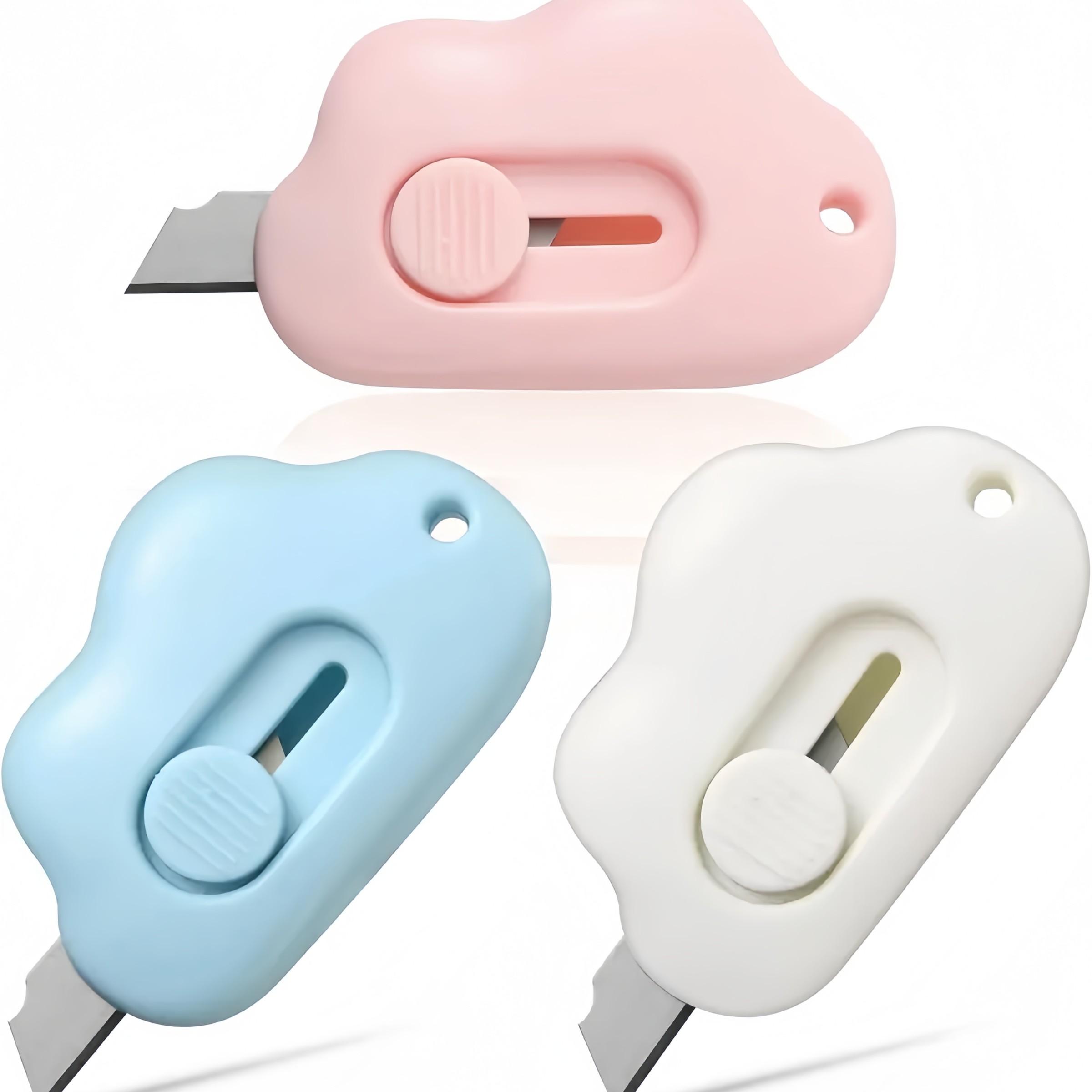 3-Pack Cloud Box Cutters, Retractable Mini Letter Openers for Keychains, Pockets & Packages, Cute Envelope Slitters for Mail & Daily Use
