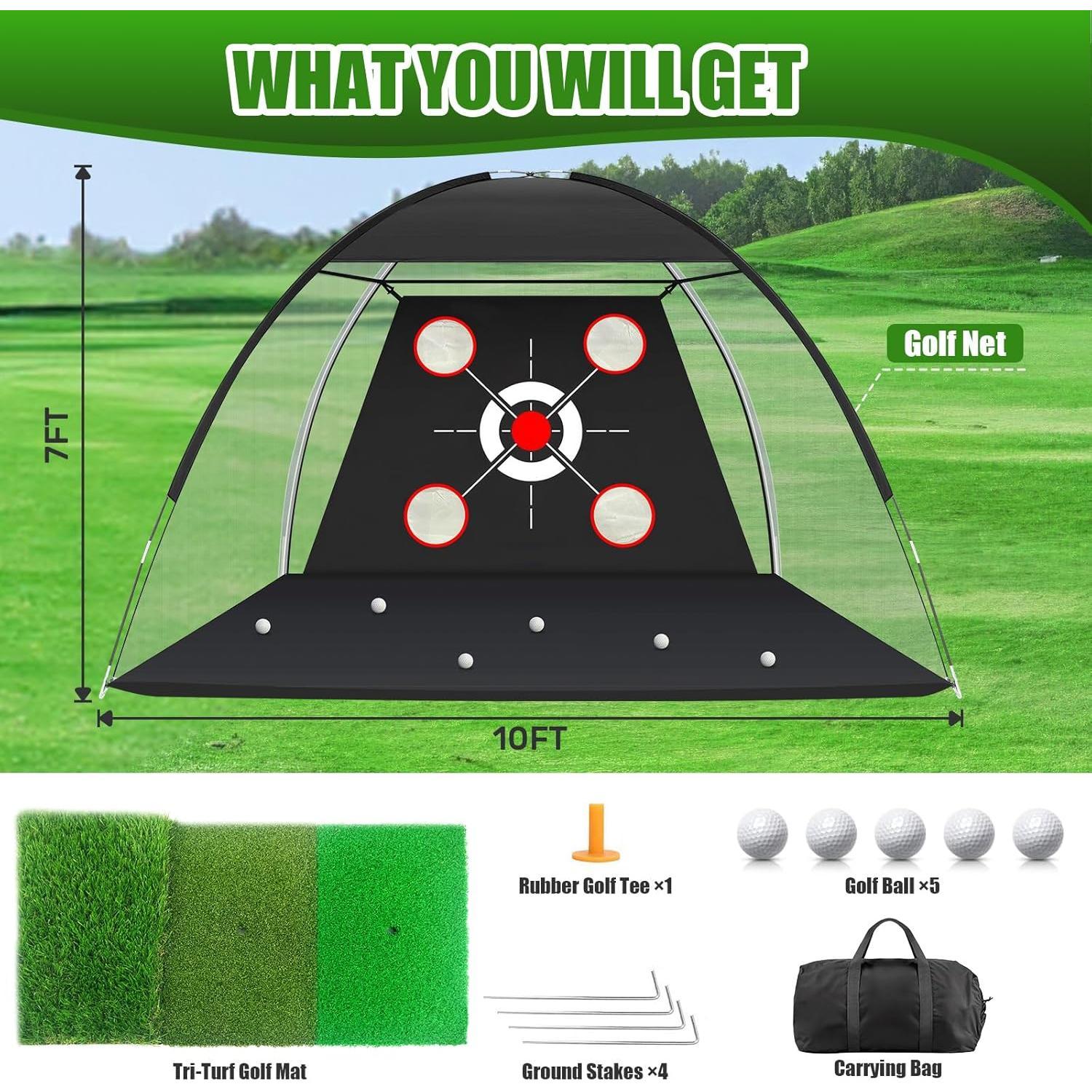 Golf Net with Practice Mat,Golf Hitting Aid Nets 10x7FT for Backyard Driving Chipping Swing,Gifts for Men Dad Him and Golfer Golf Net with Practice Mat,Golf Hitting Aid Nets 10x7FT for Backyard Driving Chipping Swing,Gifts for Men Dad Him and Golfer
