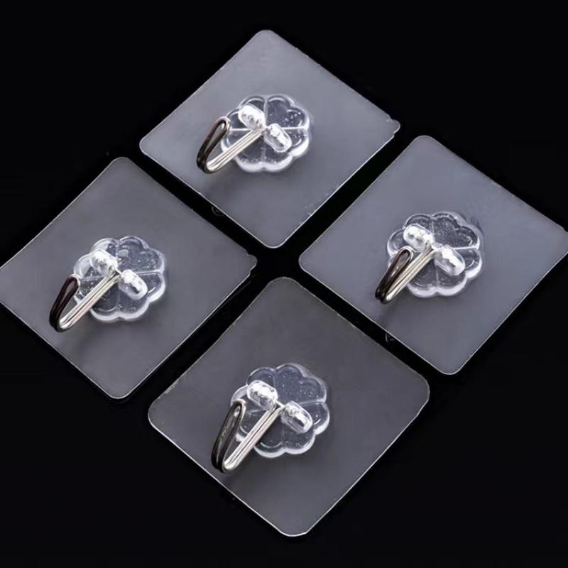 1 Pack Punch-Free Self Adhesive Hooks, Transparent Strong Sticky Hooks, Wall Hooks for Kitchen Bathroom Coat Hanging