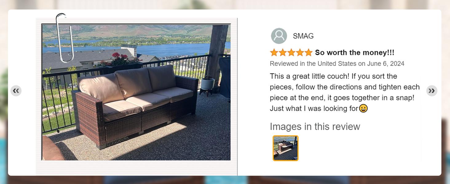 UDPATIO 3-Seat Patio Wicker Sofa, Outdoor Rattan Sectional Couch Furniture Steel Frame w/Furniture Cover Non-Slip Cushion and Deep Seating High