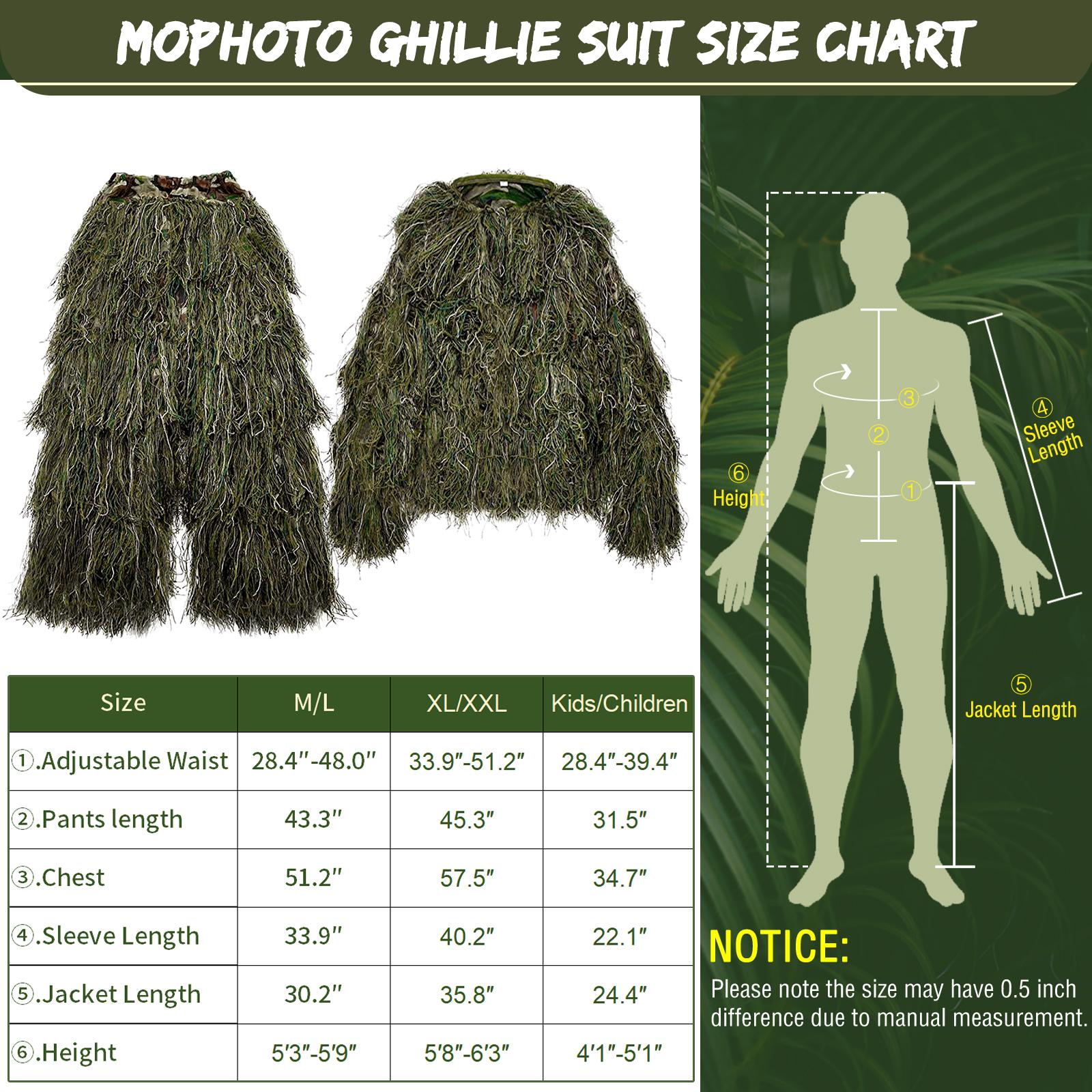 SLSY 5 in 1 Ghillie Suit, 3D Camouflage Hunting Apparel Including Jacket, Pants, Hood, Carry Bag Suitable for Unisex Adults/Youth (M/L/XL/XXL) SLSY 5 in 1 Ghillie Suit, 3D Camouflage Hunting Apparel Including Jacket, Pants, Hood, Carry Bag Suitable for Unisex Adults/Youth (M/L/XL/XXL)