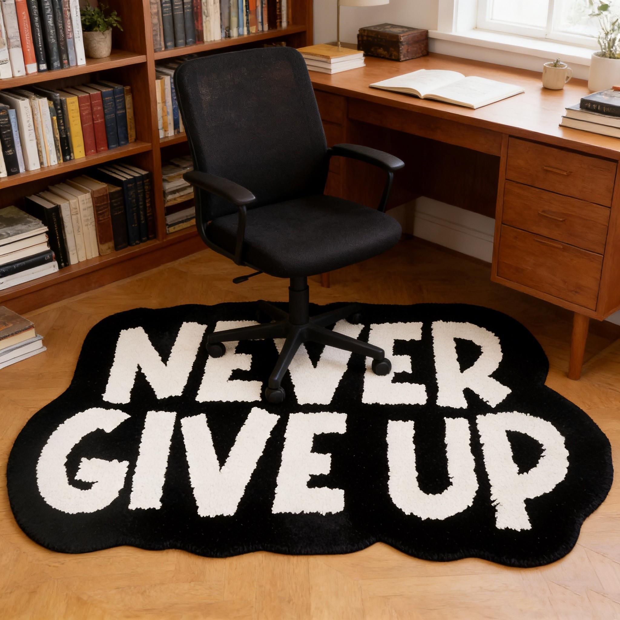 Never Give Up Cloud Shape Carpet, Inspirational Letter Rug, Soft Touch, Multi-Size, Easy Clean, Non-Slip, Living Room Bedroom Decor