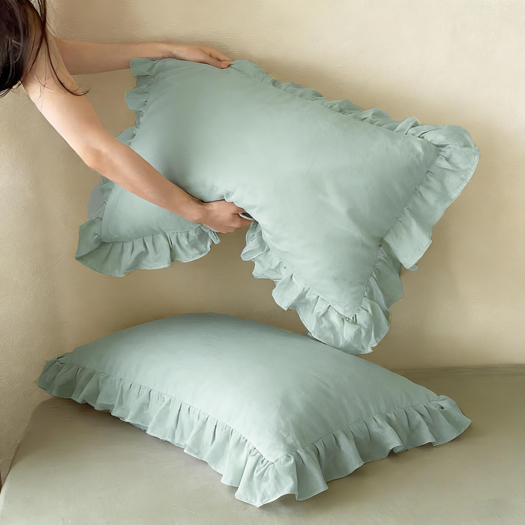 Premium Solid Color Ruffled Pillowcase Set, Soft Breathable, Benefits Hair Skin Sleep, Essential Home Bedding Item