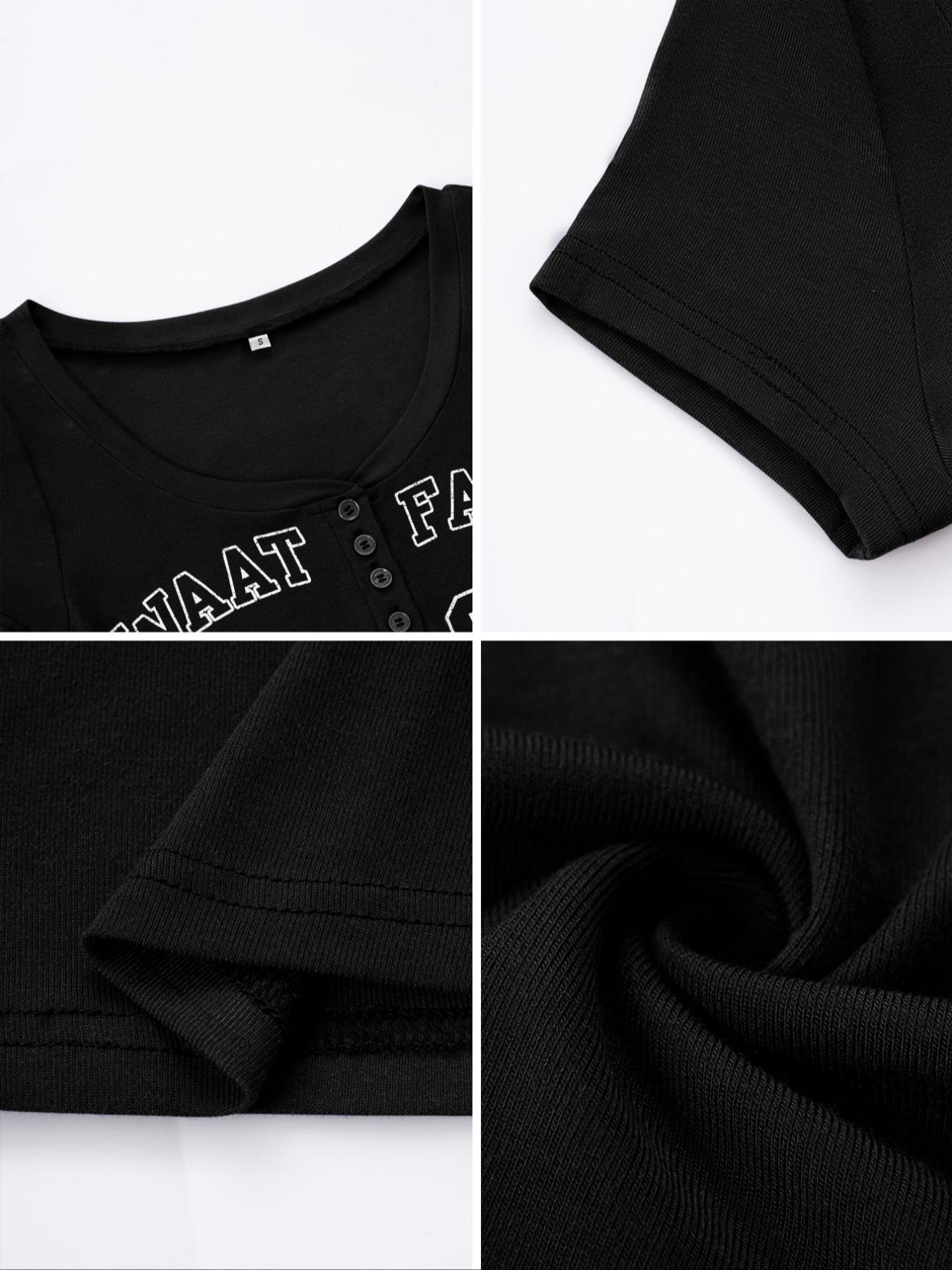 Spring Summer Streetwear Y2K Style Letter Print Knitted V-Neck Slim Fit Feminine Women's T-Shirt, Casual Fashion Top for Daily Wear