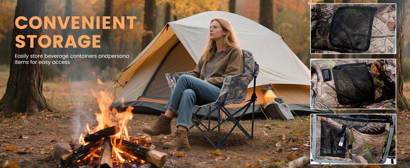 [Battery Not Included] Lilypelle Oversized Heated Camping Chair, XL Padded Moon Saucer Lounge Chair with 3 Heat Levels, Portable Folding Lawn Chair for Outdoor, Patio, Camping, and Travel