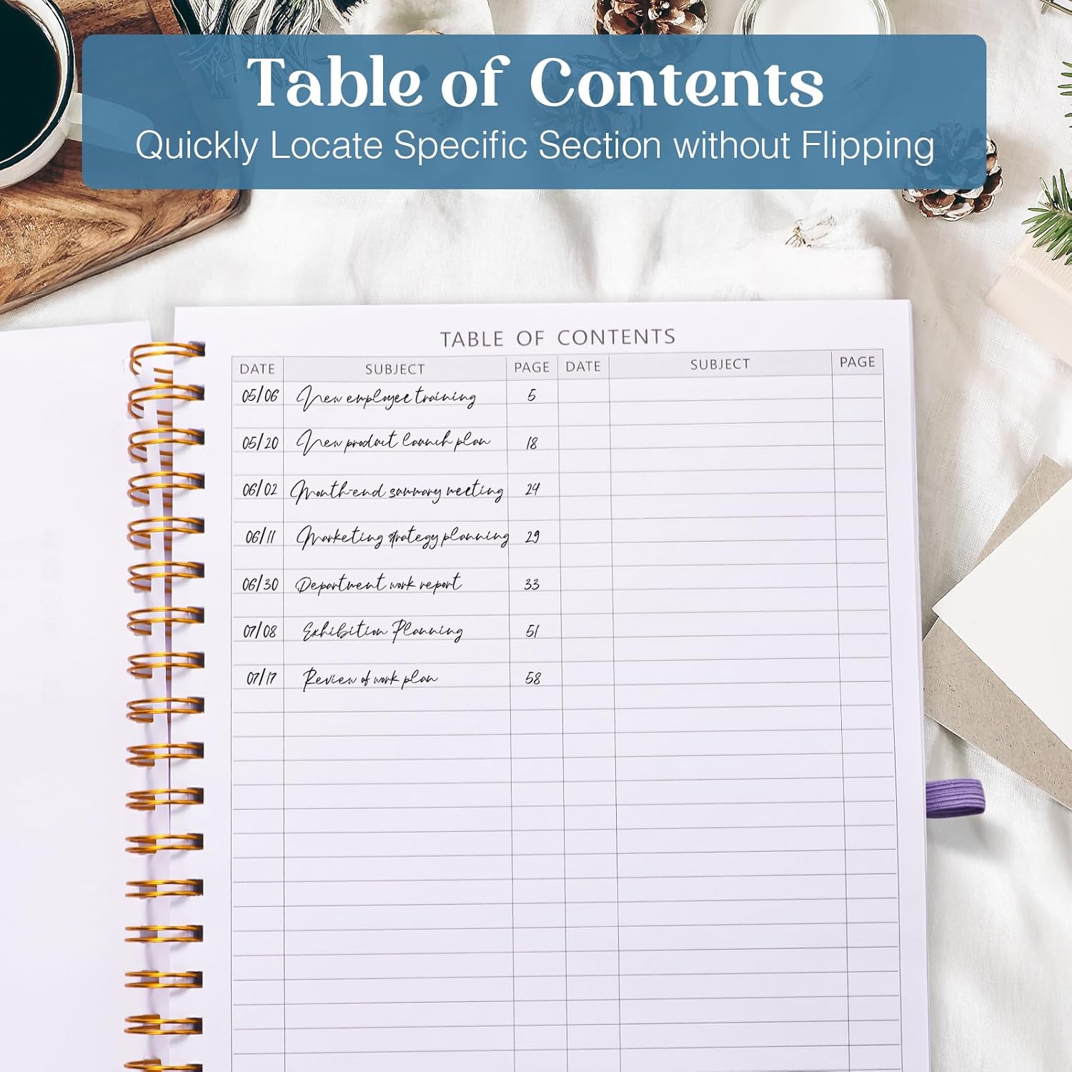 Spiral Notebook, 8.5" x 11" Notebooks for Work, 300 Numbered Pages College Ruled Notebook, Large Notebook for School with 24 Tabs, A4 Notebook Journal for Women Men, Thick Paper,  Pocket, Black