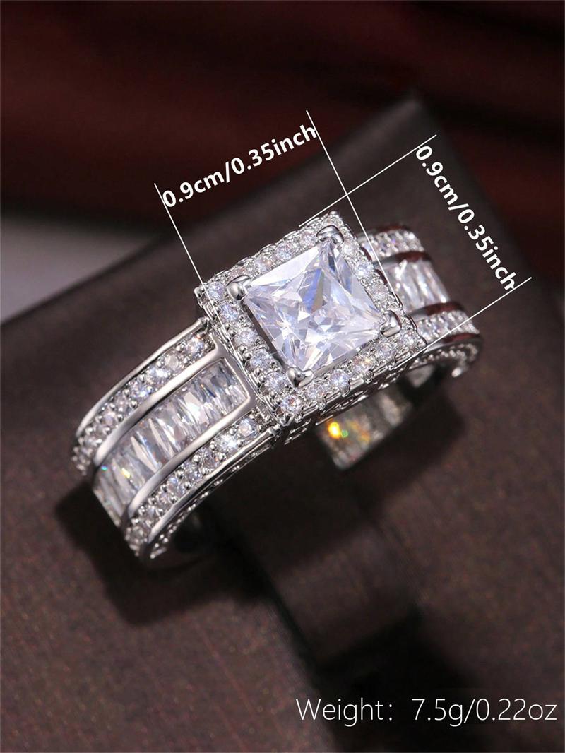 Elegant Rhinestone Decorated Geometric Design for Women, Exquisite Trendy Engagement & Wedding Ring, Chic Gorgeous Jewelry As Gift for Girlfriend, Cluster Stone Engagement Ring