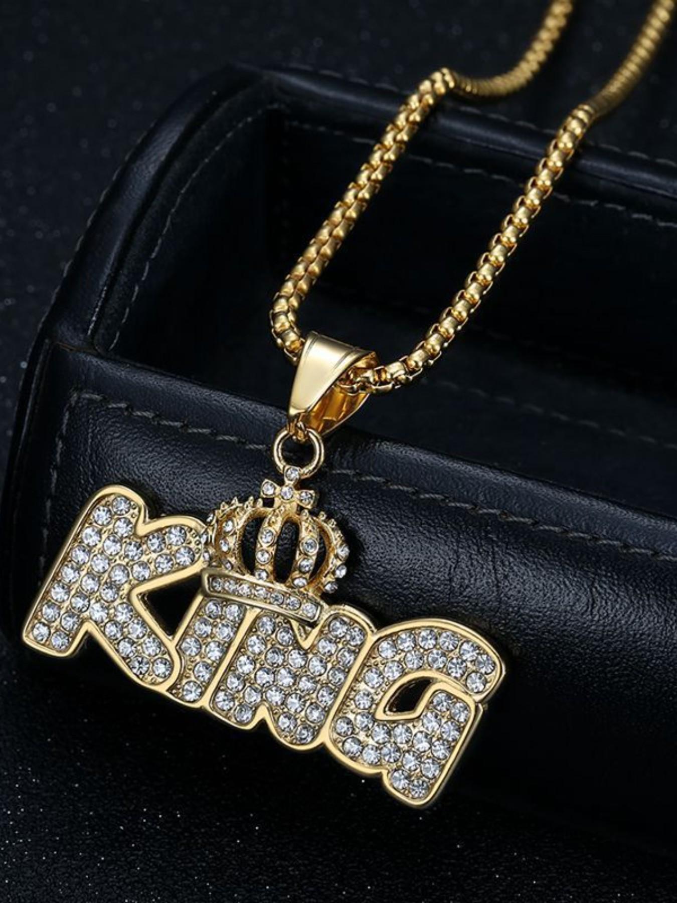 Hip Hop Titanium Gold Plated Crown Pendant Necklace, King King Letter Charm, Stylish Jewelry for Men and Women, Trendy Accessory
