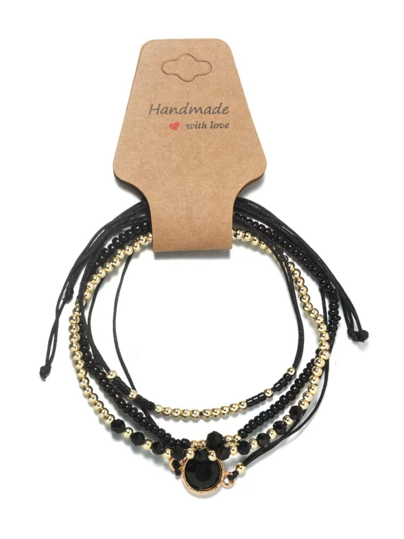 Elegant Geometric Beaded Ankle Bracelet Set, 4-Piece Stretchy Layered Foot Jewelry, Plain Copper Chain, All Seasons Accessory