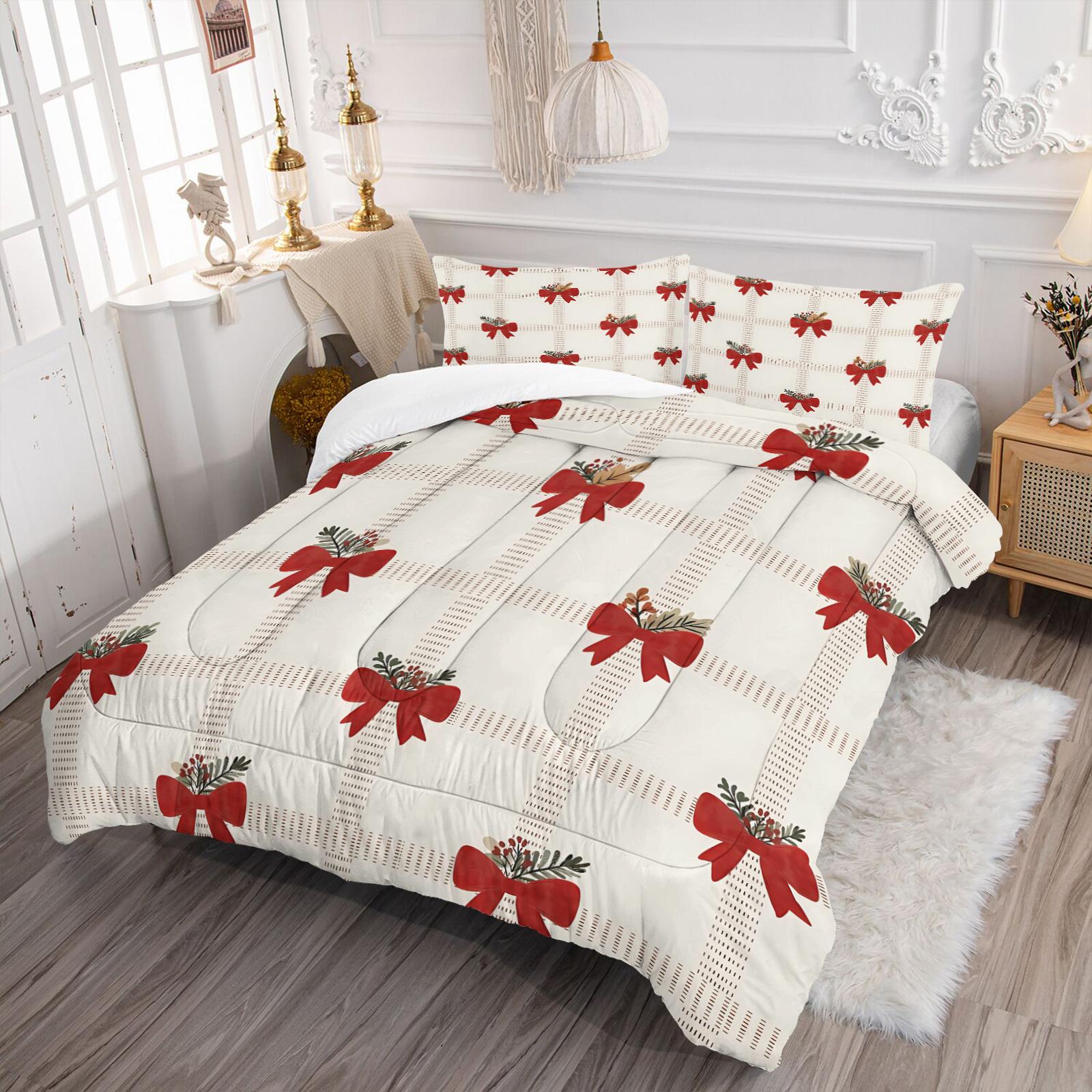 2/3 Pcs Cute Bow Knot Comforter Set, Pastel Sweet Ribbon Bedding for Bedroom, Warm Gift for Teen Girls and Women, Pillow Insert Not Included, Filling Included