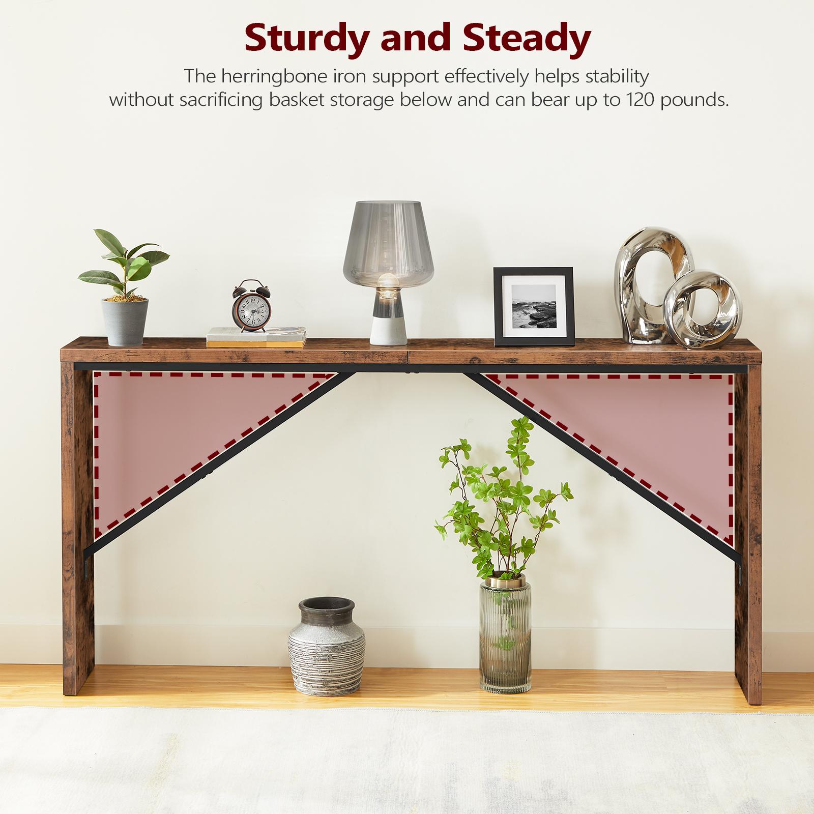 MAHANCRIS 62.2" Industrial Console Table for Entryway, Long Sofa Table Behind Couch with Angled Metal Frame,  for Living Room Bedroom, Hallway Entrance Foyer, Rustic Brown