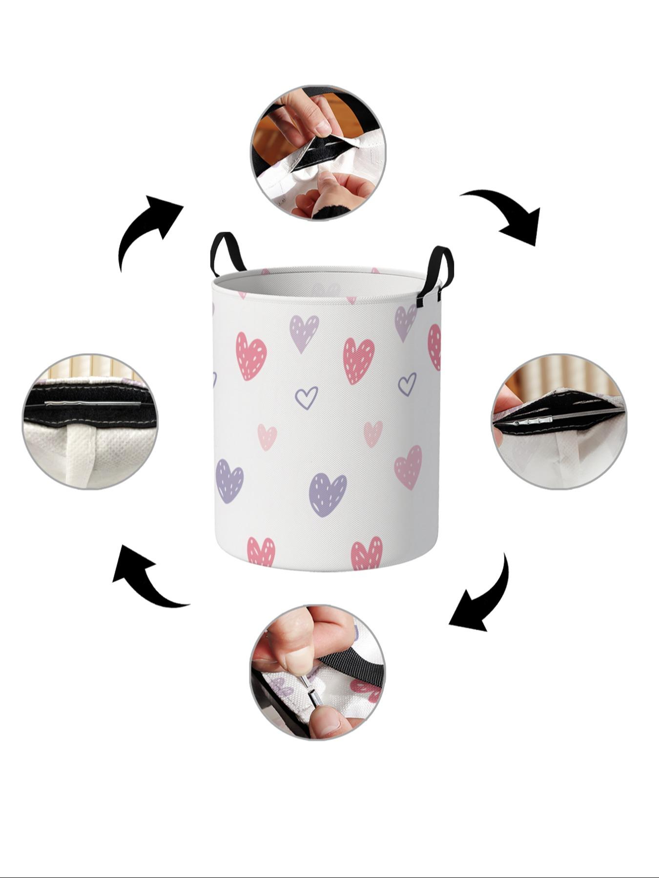Heart Pattern Laundry Basket with Handle, Laundry Hamper, Durable Foldable Storage Bin, Large Capacity for Home Use, Toy Organizer, Valentine's Day Gift