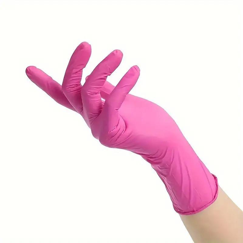 100/50/20 pcs, durable rose-pink nitrile gloves, odor-free, suitable for kitchen dishwashing, bathroom cleaning, tattooing, painting, beauty treatments, pedicures, hair coloring, hotel and pet care—an essential for household cleaning.