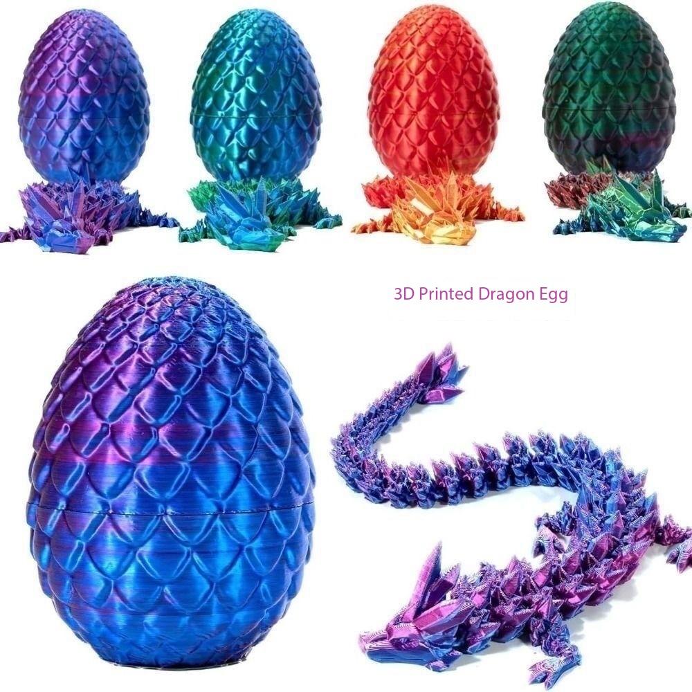 3D Printed Crystal Dragon and Egg Set, Jointed Dragon Figurine Creative Gift, Openable Dragon Egg Set Cute Pet Dragon Handmade Toy, Collectible Figurines, Collectible Room Decor
