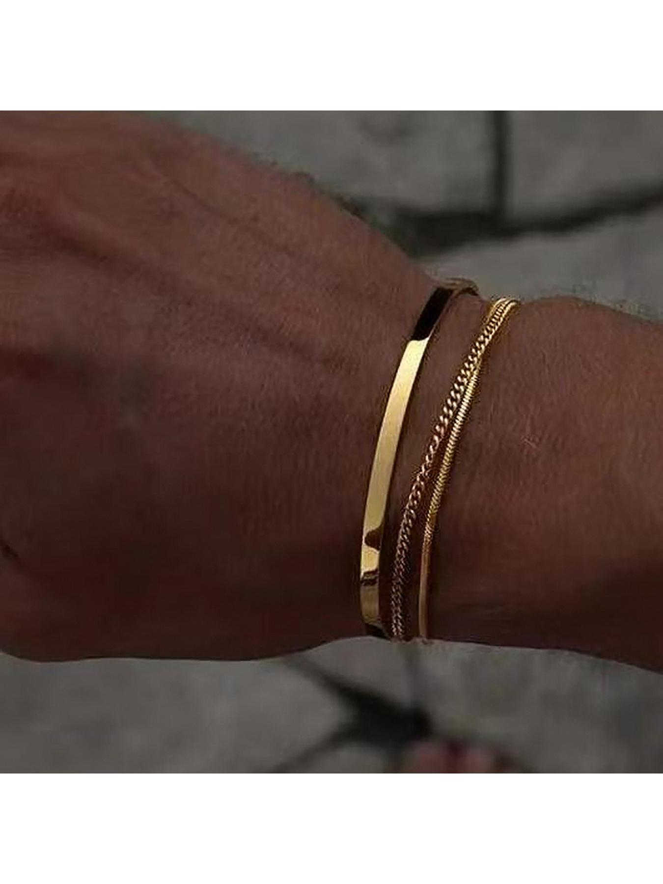 New style fashionable stackable cuff stainless steel bracelet - 3-piece layered bracelet snake-shaped box chain Cuban chain bracelet set