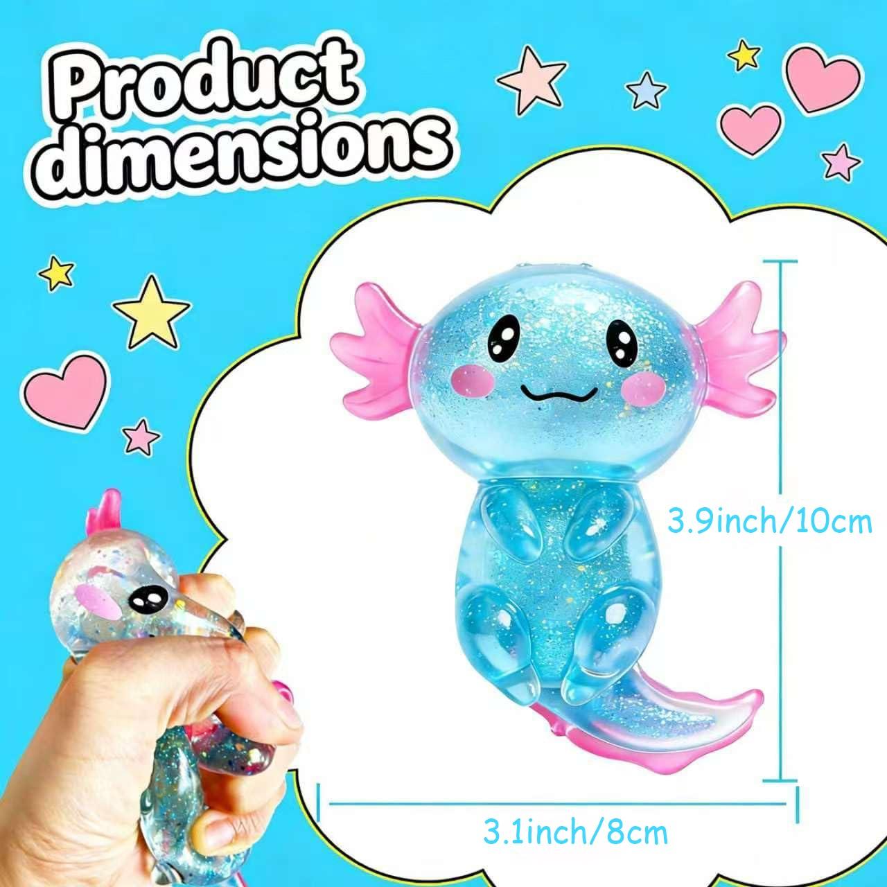 1/2/4PCS Cute Axolotl Squishy Toys, Glitter Stress Relief Squeeze Fidget Toys, Soft Sensory Toys for Kids Adults, Party Favors & Birthday Gifts