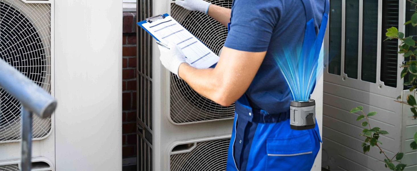 Lentorgi-Portable Fan,Clip Fan Rechargeable With stand,4 Speeds Strong Airflow Small Fan Waist,Weight reduction design,for Travel Camping Outdoor Jobsite,Camping Essentials-Black and Gray