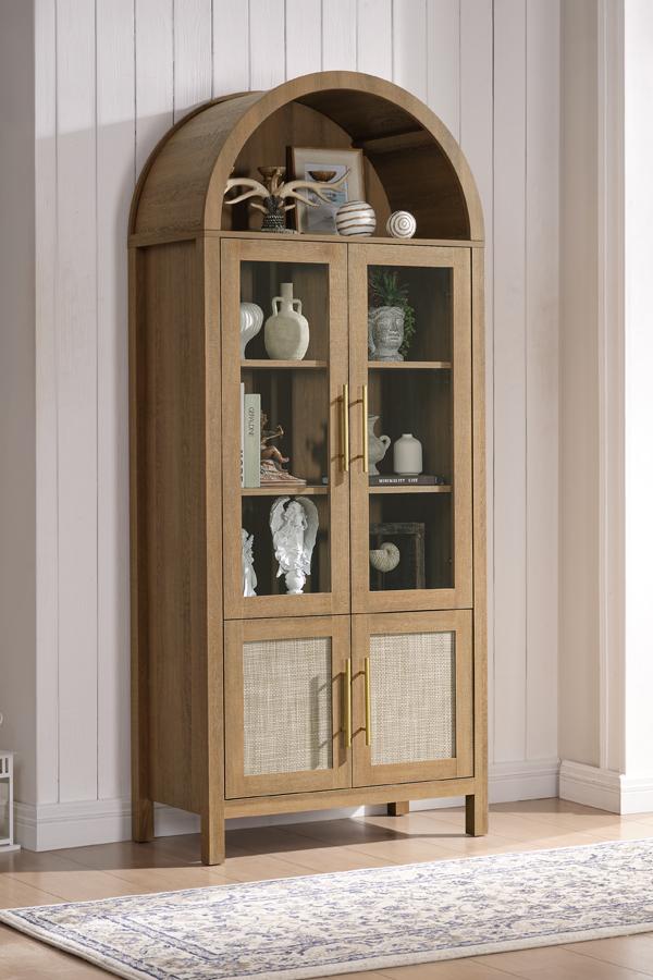 PieDle Furniture 71" Tall Arched Display Cabinet, 5-Tier Bookshelf Modern Farmhouse Arched Bookcase with Glass Doors and Shelves, Wooden Pantry Storage Cabinet for Living Room, Office and Kitchen
