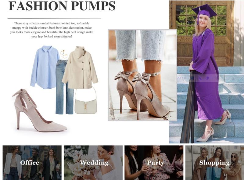 2025 Women's High Heels Bow Tie Back Sexy Stiletto Ankle Strap Wedding Dress Pumps Shoes