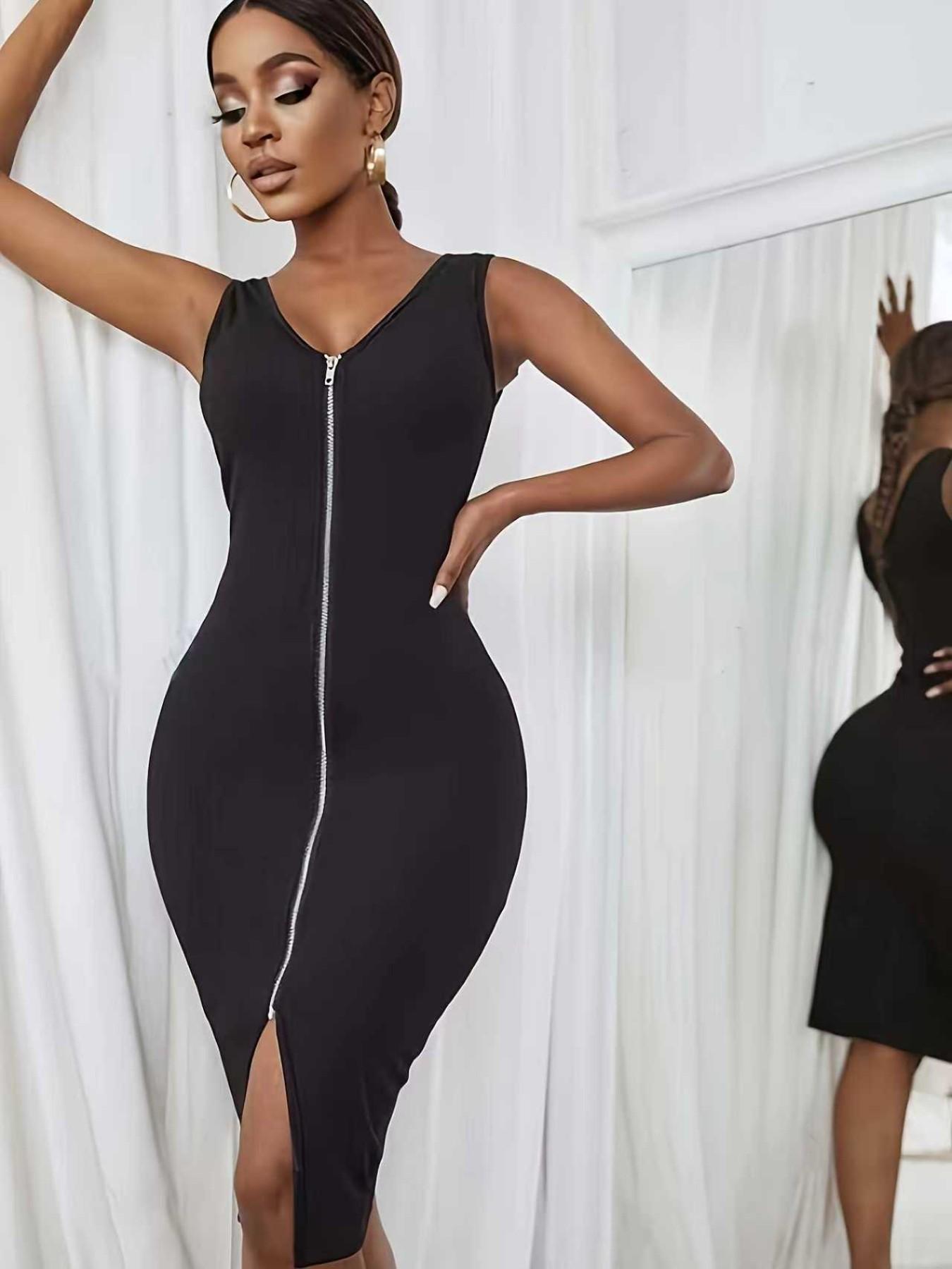 Pure Color Zipper Dress, Stylish Casual Wear, Perfect for Daily, Comfortable Fit, Versatile Fashion Choice