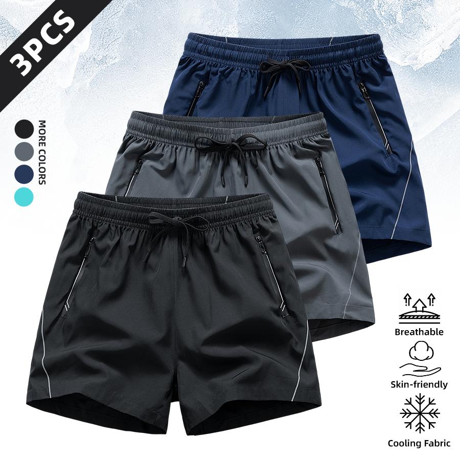 Men’s 4-Pack Quick Dry Athletic Trouser Shorts , Breathable Plain Gym Shorts with Zipper Pockets & Adjustable Drawstring, Big & Tall Cargo Menswear Activewear with Reflective Trim for Running, Workouts & Outdoor Training outdoorfun