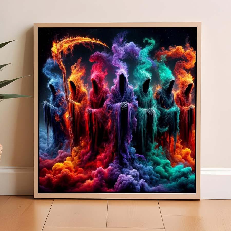 5D DIY Diamond Arts Colorful Painting Kit without Frame, Colorful Grim Reaper Pattern Round Diamond Arts Colorful Painting, DIY Decorative Art Picture for Beginner, Diamond Painting Kits